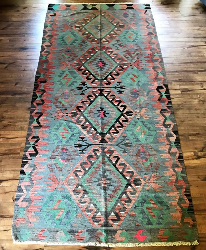 1980s Navajo Style Kilim Rug Hand Woven Flat Weave Area Rug 3x4 Ft